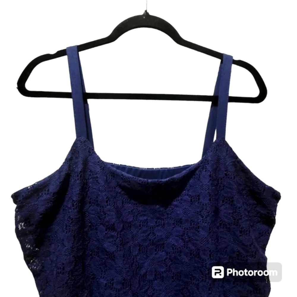 Size 16/18 Blue Lace Floral Spaghetti Strap Maxi Dress Party Casual VCAY - Picture 4 of 6
